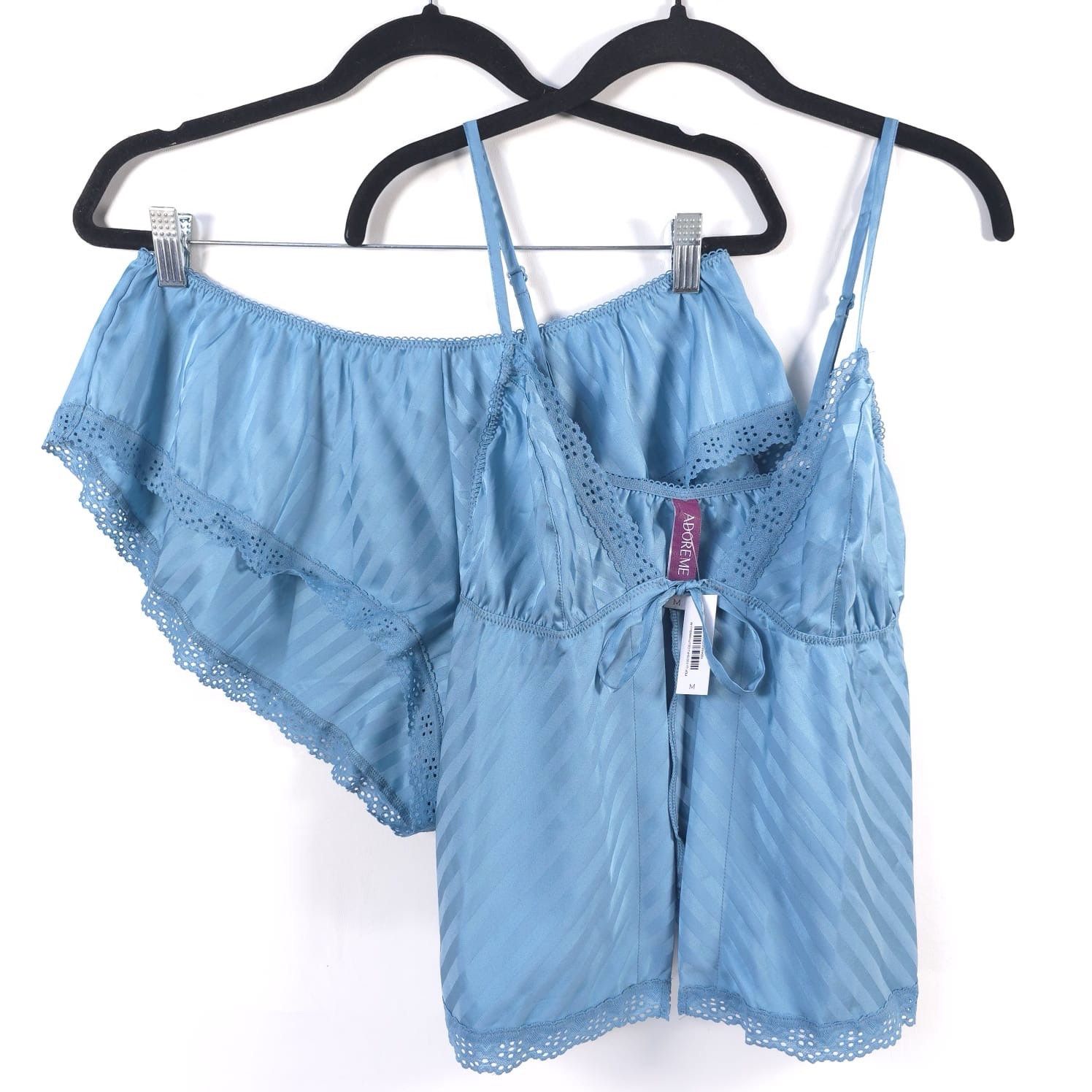 Adore Me Trish Cami & Shorts Lace Set Lingerie Pajama Medium Delphinium Blue